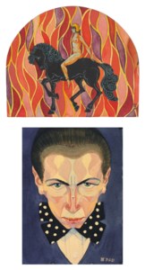 Self-portrait; and Classical figure on horseback