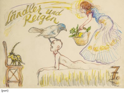 Ländler und reigen. No. 7 de la série Phantom Paläste (livret d'artiste composé de cinq dessins originaux dans une boîte de l'artiste)