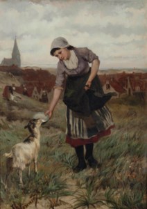 Girl feeding a little goat, Scheveningen