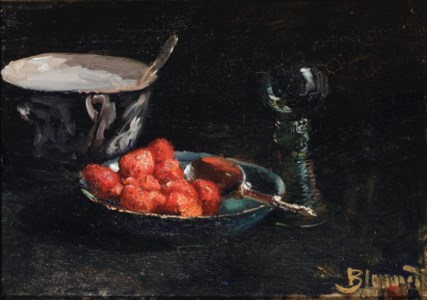 A still life with strawberries
