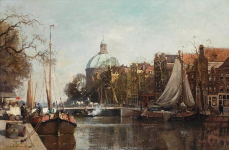 Activities on the Singel with the Koepelkerk beyond, Amsterdam