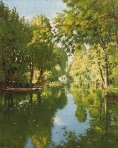 Punts moored on still waters