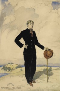 Self-portrait, full-length, in an extensive landscape