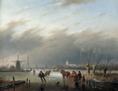 Skaters on a frozen estuary