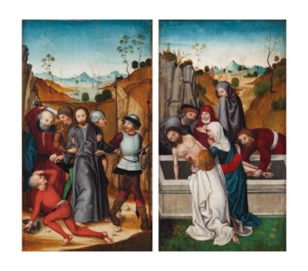 Wing of an altarpiece: The Arrest of Christ (outer face); and The Entombment (inner face)