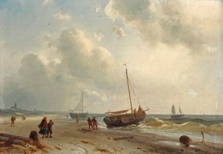 Fisherfolk on the beach near Scheveningen