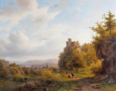 A Rheinish landscape with a ruin