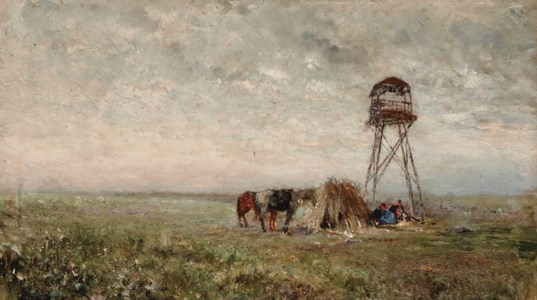 Cosaques sous la tour de guet à la frontière du Caucase