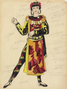 Two costume designs for Bogatyri : Tartan maidens