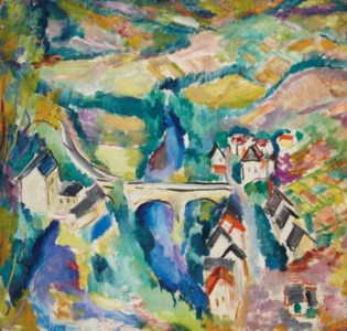 View of Najac with the Saint Blaise bridge