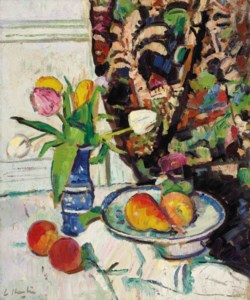 George Leslie Hunter, Still life with tulips and fruit
