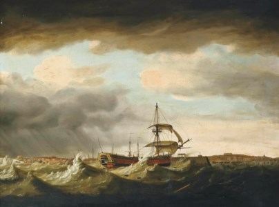 The East Indiaman York in difficulties off Margate during the gale of 1 s t January 1779