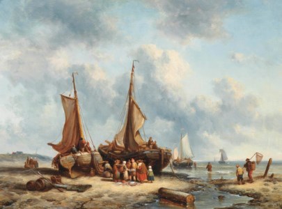 Fishermen selling their catch on the foreshore