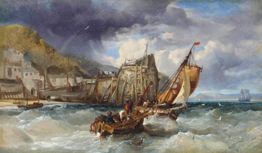 Fishing boats in a heavy swell off a jetty