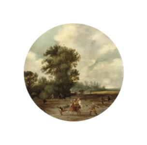 A landscape with a skirmish in the foreground
