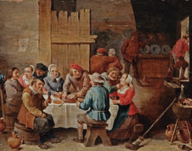 Peasants eating and drinking in an interior