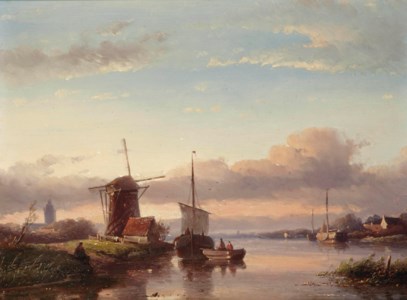 Sailing on calm waters, a town in the distance