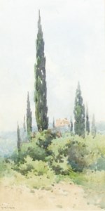 A villa amongst cypress trees, Corfu