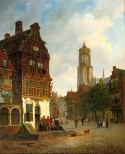 Daily activities in Utrecht with the Domtower beyond