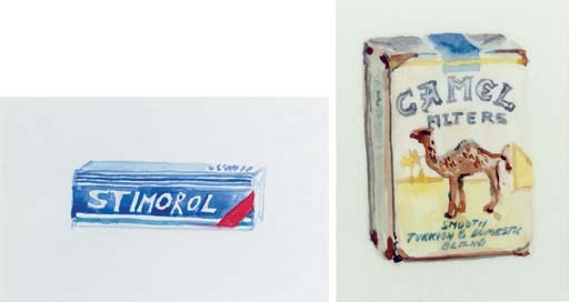 Untitled (Stimorol) watercolor and gouache on paper 10 x 13¼ in. (25.4 x c 33.7 cm.) Untitled (Camel Filters) watercolor and gouache on paper 14 x 11 in. (35.6 x 27.9 cm.) (2)