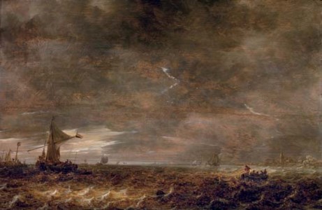 Jan van Goyen, A stormy landscape with a lightning bolt over the Haarlemer Meer