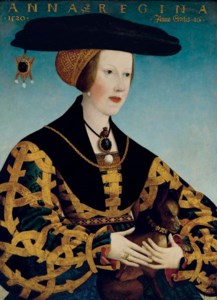 Portrait of Queen Anne of Hungary (1503-1547), half-length, seated, in a blue and gold dress