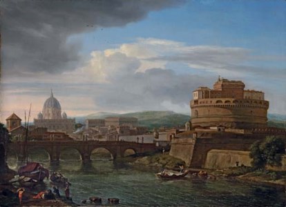 A view of the Tiber, Rome, with the Castel Sant'Angelo and St. Peter's beyond