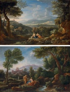 An extensive Italianate landscape with herdsmen conversing by a stream; and An extensive Italianate landscape with herdsmen resting near a path