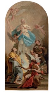 The Immaculate Conception with Saints Joseph and Anthony, in a painted arched top