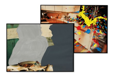Dining Scene (Two Greys) with Disruption at Source (Red, Yellow, Blue)