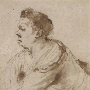 Caricature of a man, half-length, in profile to the left