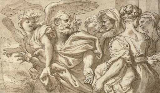 Lot and his family leaving Sodom