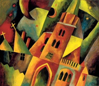Landschaft mit Kirchen