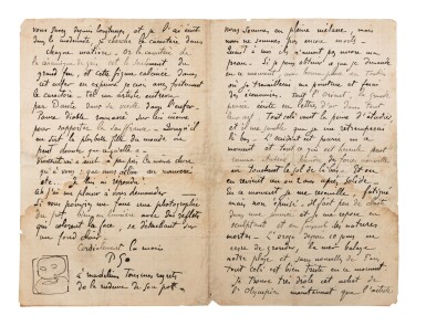 Lettre autographe signée à son ami Émile Bernard. [Le Pouldu août 1889]. Illustrée d'un croquis original. 