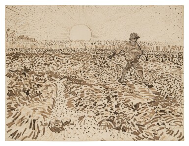 Van Gogh, Le Semeur dans un champ de blé au soleil couchant