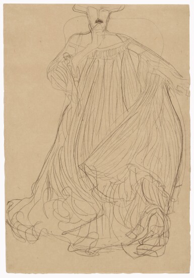 Sitzend von vorne mit ausgestrecktem linkem Arm, das Kinn aufgestützt (Studie für das Porträt I der Adele Bloch-Bauer) (Study for Portrait I of Adele Bloch-Bauer) 