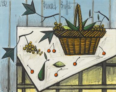 Nature morte au panier fond bleu