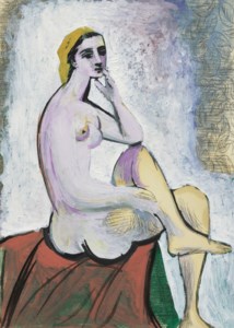 Baigneuse au pouf rouge