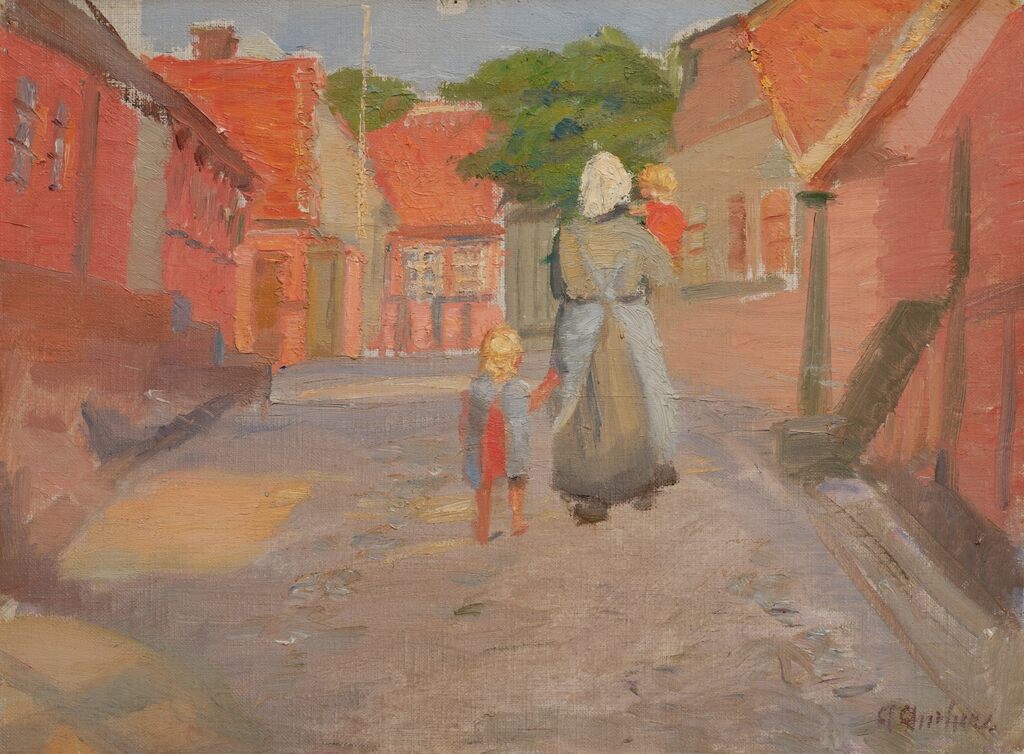 A Street in Bornholm with a Mother Walking with Her Children (En gade på Bornholm med en mor, der går med sine børn)