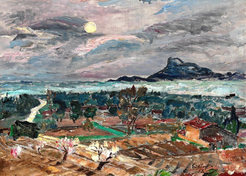 Alexis Gritchenko: "Paysage au soleil couchant". Signed Gritchenko 52. Oil on board. 55 x 74 cm