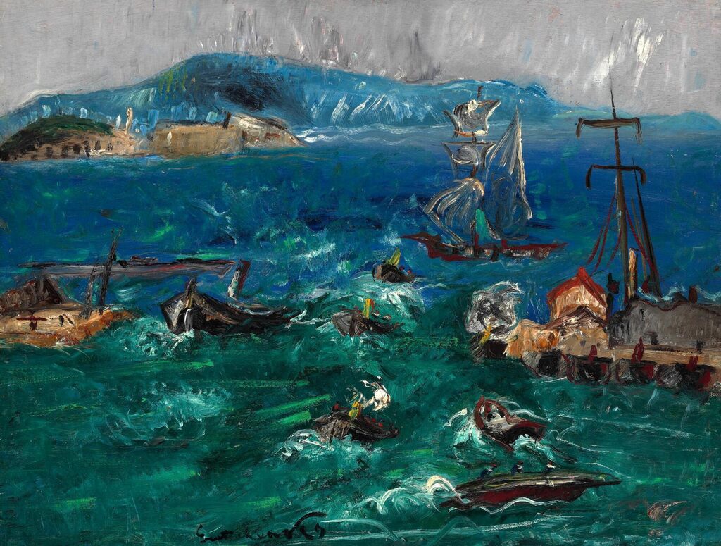 Alexis Gritchenko: "Mistral à Toulon". Signed Gritchenko 27. Oil on board. 51 x 66 cm