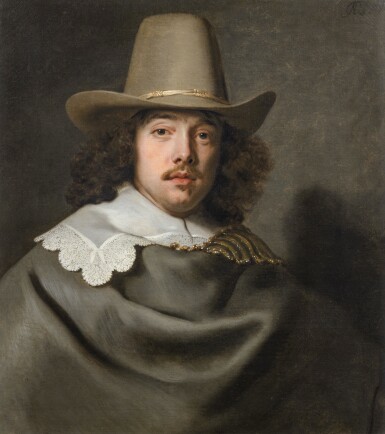 Portrait d'Abraham Velters (1603–1690) en buste, vêtu d'un manteau gris 