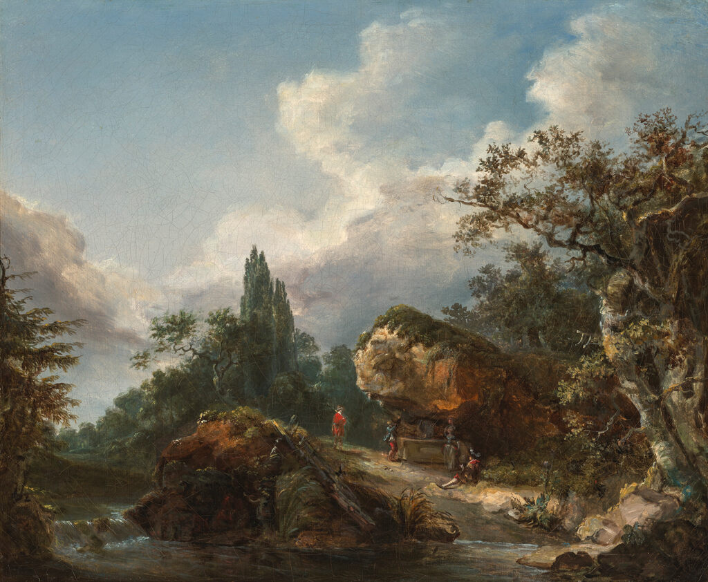 Divers personnages au bord d'une rivière