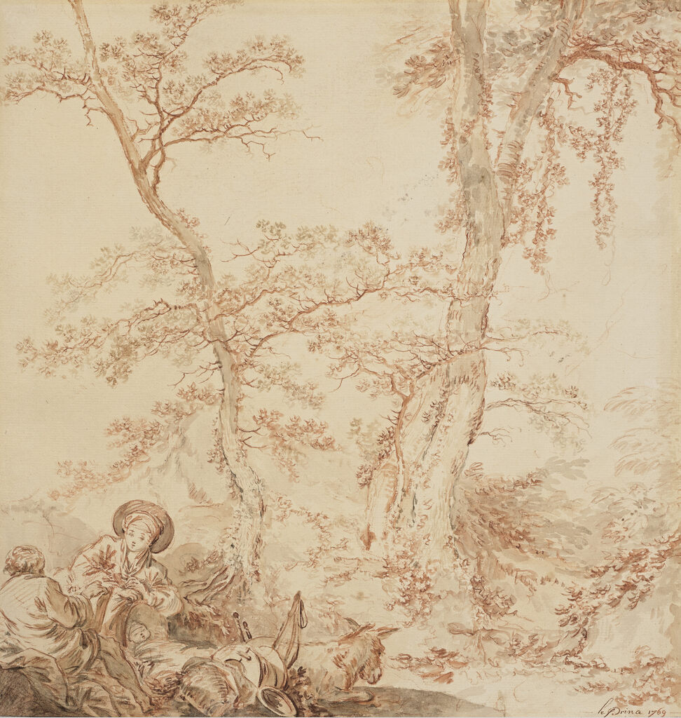 Le repos pendant la fuite en Égypte dans un paysage arboré (recto) ; Esquisse de paysage avec un paysan et son âne (verso)