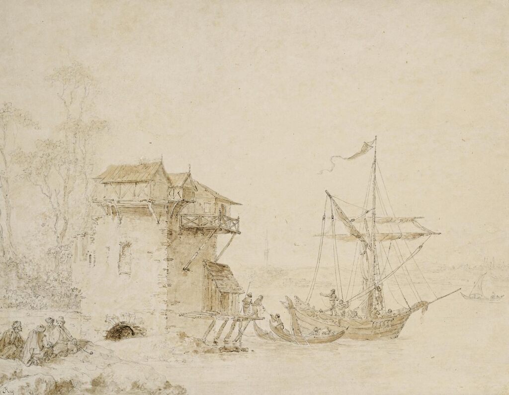 Le péage à bateau dans un paysage orientaliste