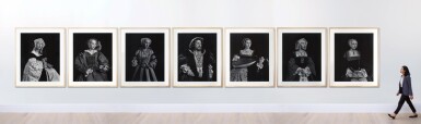 Henry VIII, Catherine of Aragon, Anne Boleyn, Jane Seymour, Anne of Cleves, Catherine Howard, and Catherine Parr