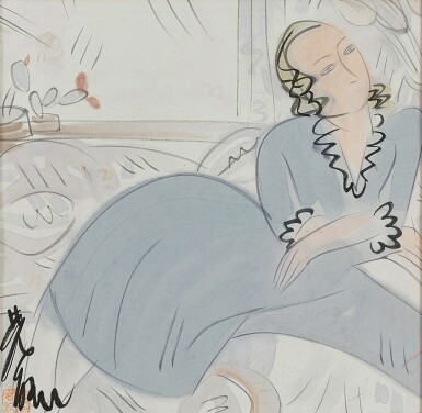 Lin Fengmian 林風眠 | Jeune femme occidentale au divan 坐在沙發上的年輕西方女子