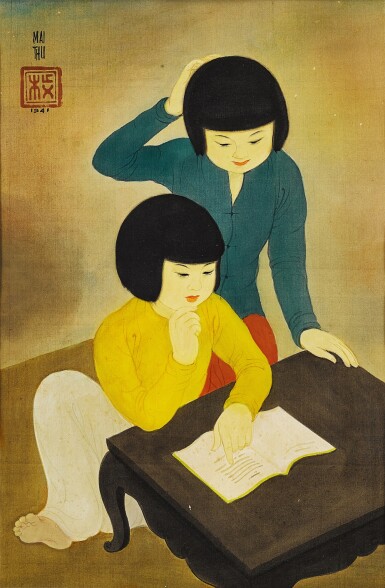 Mai Trung Thu 枚中栨 （梅忠恕） | Deux enfants à la lecture 兩個在讀書的孩童
