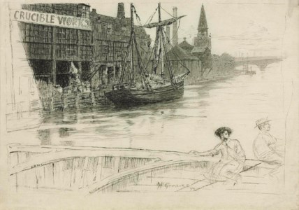 Figures on the River Thames below Morgan Crucible Quay, London