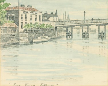 The Swan Tavern, Battersea, from the River Thames